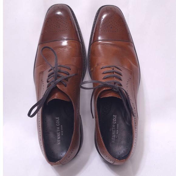 Kenneth Cole Hustle Back Leather Derby Shoes Mens 11.5M Brown Brogue‎ Toe Oxford main image 5